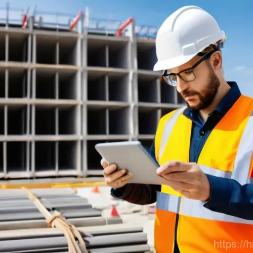 건설재료시험 기술자의 업무 효율화 사례 - **Digital Tools in Action on Site**
    Prompt: A highly skilled construction material testing engin...