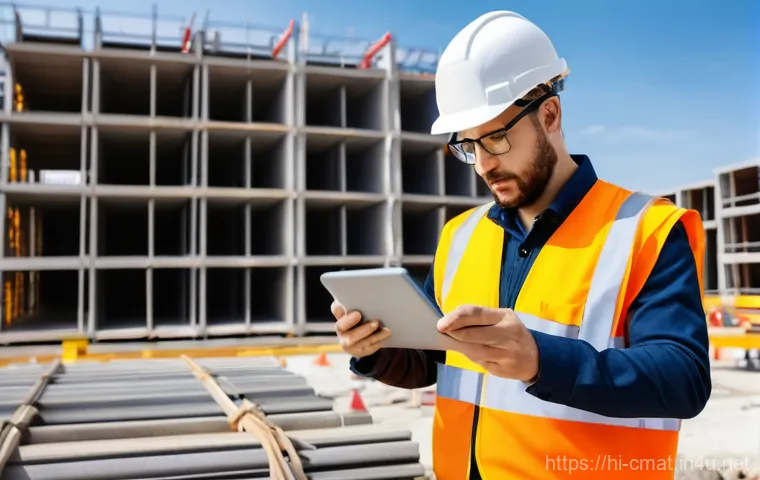 건설재료시험 기술자의 업무 효율화 사례 - **Digital Tools in Action on Site**
    Prompt: A highly skilled construction material testing engin...