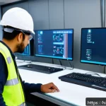 건설재료시험기사와 해외 취업 가능성 - A modern construction laboratory scene featuring advanced automated testing equipment with digital s...
