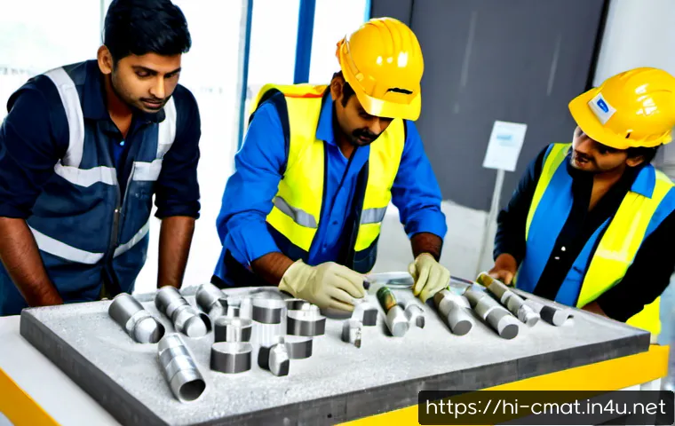 건설재료시험기사의 필수 소프트 스킬 - Photorealistic construction materials testing laboratory, Indian civil engineer in clean safety helm...