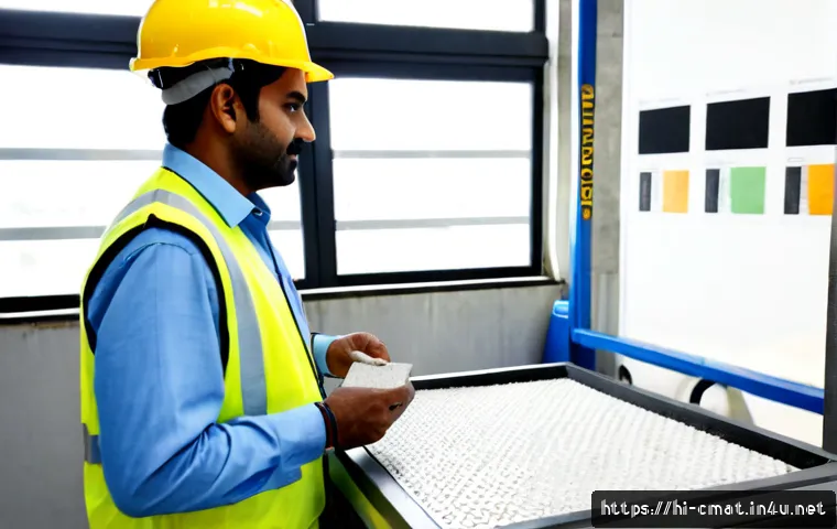 건설재료시험과 품질 관리 시스템 - Photorealistic Indian construction materials testing laboratory, quality engineer in safety helmet a...